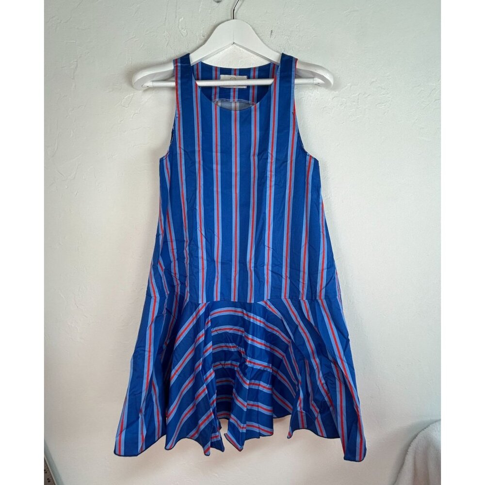 Socapri Womens Sleeveless Striped Flared Mini Dress Size 38 Blue/Red Italy Made